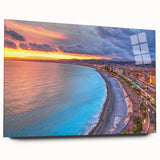 Large abstract wall art of Nice, France scenery in muted blue and green tones on acrylic glass.