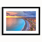 Extra large abstract art print of a colorful European scenery, textured finish on a black framed canvas.