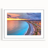 Textured abstract art print of a European scenery in pastel shades, framed with a white mat, ideal for bedroom art.