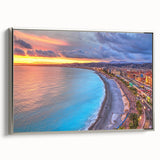 Landscape art painting of Nice, France in vibrant colors on a framed canvas, suitable for living room decor.