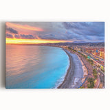 Black and white large art print of Nice, France on stretched canvas, ideal for kitchen wall art or bedroom decor.