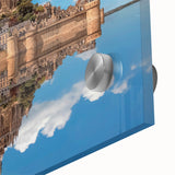 Large abstract wall art depicting Normandy scenery in muted earth tones on acrylic glass, suitable for dining room decor.