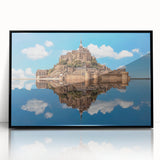 Large abstract wall art depicting the Normandy, France scenery in mid-century modernist style, framed in black acrylic.