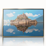 Art deco poster of Normandy landscape in muted gold and green tones on acrylic, ideal for modern art wall decor.