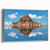 Framed canvas depicting a vintage-style landscape of Normandy, featuring muted colorful hues, ideal for living room decor.