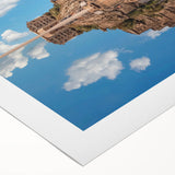 Art Deco poster of Normandy landscape in muted green and blue tones on rolled canvas, ideal for dining room wall art.