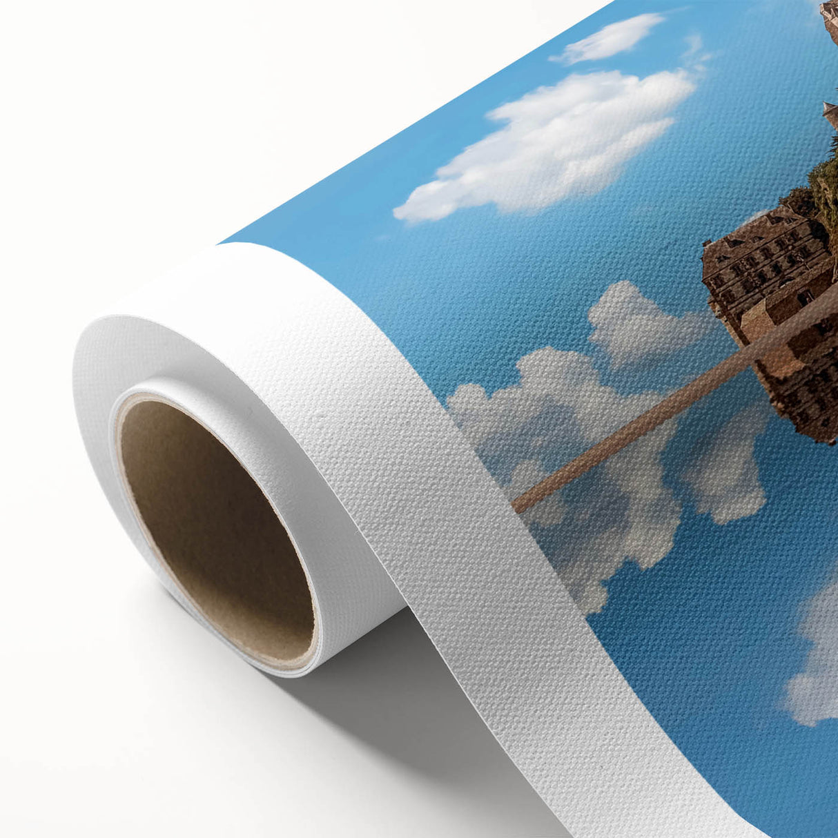 Art deco poster of Normandy scenery in muted earth tones on rolled canvas, ideal for nursery wall art.
