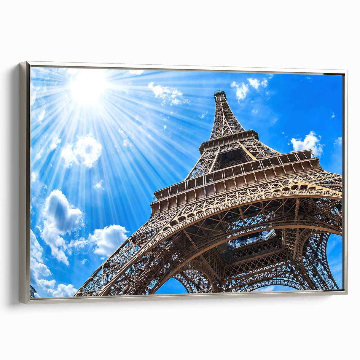 Framed canvas featuring a vintage-style Paris landscape with colorful art on a black background, ideal for living room decor.