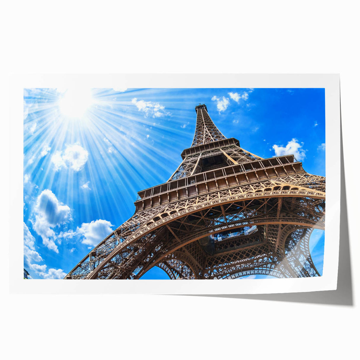 Extra large rolled print of Paris scenery with floral accents in pastel shades, suitable for dining room wall art.
