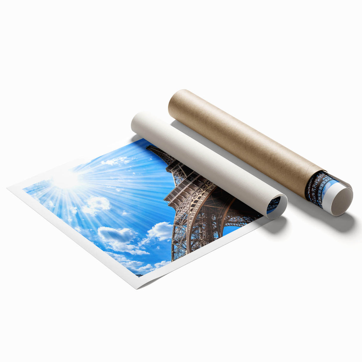 Extra large rolled print of Parisian scenery with floral accents in muted colors, ideal as classy bathroom wall art.
