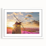 Abstract art print of Provence scenery in muted earth tones on a framed white mat, suitable for dining room decor.