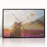 Large abstract wall art depicting a serene Provence landscape in muted earth tones, framed in black acrylic.