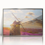 Mid-century modernist art depicting a serene Provence landscape in muted earth tones, framed acrylic.