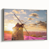 Landscape art painting of Provence featuring colorful fields and a black frame, ideal for living room decor.