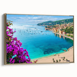 Framed canvas wall art depicting a vintage-style landscape of southern France in muted gold and black tones.