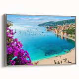 Framed canvas depicting a vintage European landscape in colorful hues, ideal for enhancing living room decor.