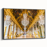 Black and white landscape art painting of Versailles on framed canvas, ideal for bedroom wall decor.
