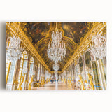 Black and white print of the Versailles Palace on stretched canvas, suitable as kitchen wall art or for a bedroom.