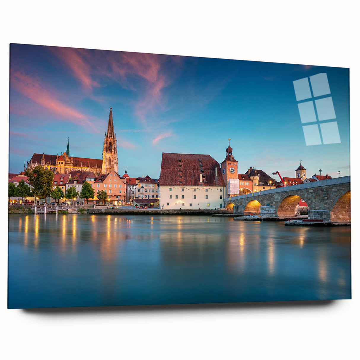 Acrylic print of a Bavarian landscape in muted earth tones, ideal for bedroom or dining room art.