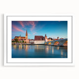 Textured art of a Bavarian landscape in muted earth tones on a framed white mat, ideal for bedroom wall decor.