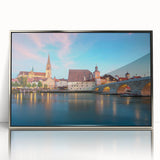 Large art print featuring a serene Bavarian landscape on framed acrylic, with soft, earthy tones.