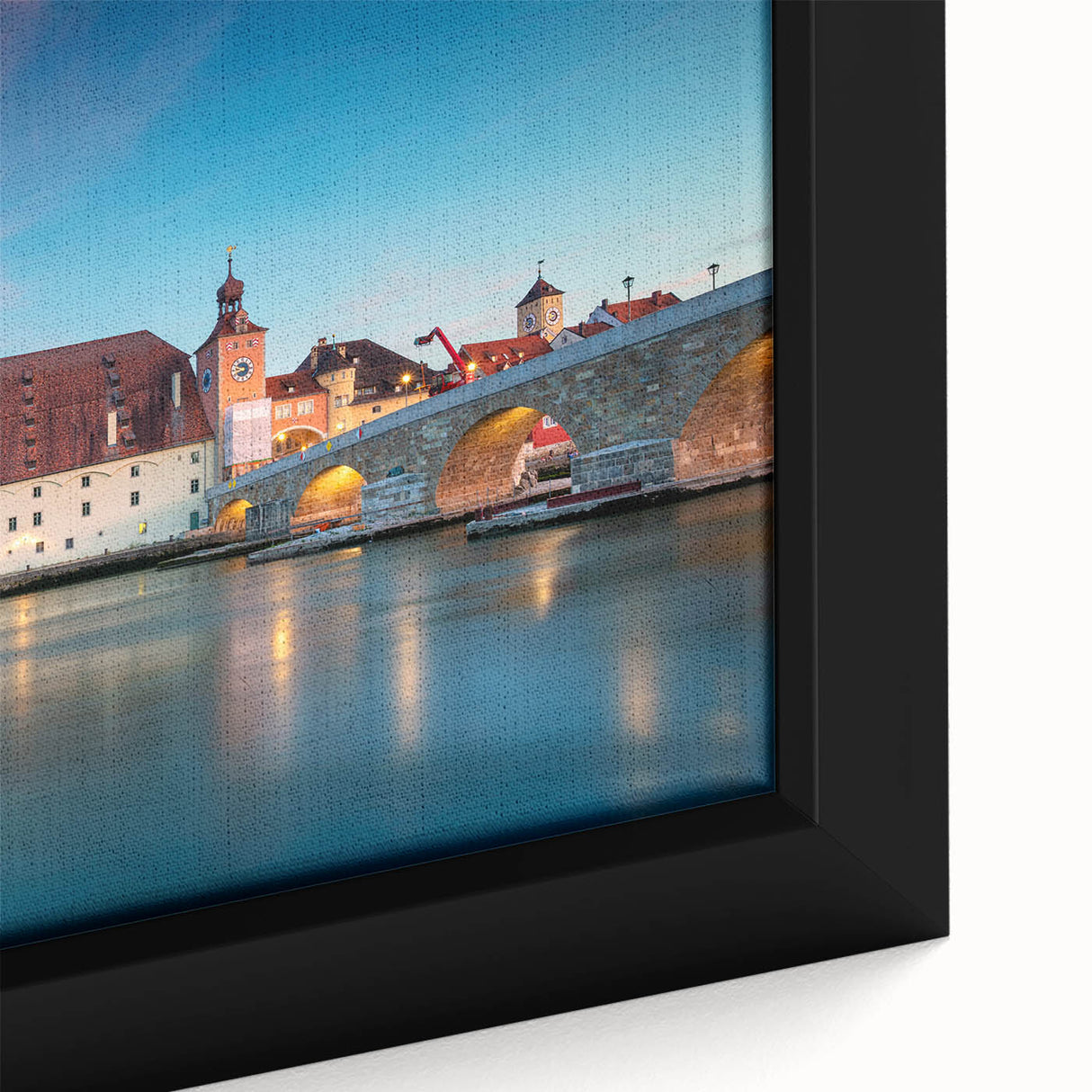 Extra large framed canvas of a textured Bavarian scene in black with vibrant colorful accents, ideal for living room decor.