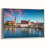 Landscape art painting of Bavarian scenery in colorful hues on a framed canvas, ideal for enhancing living room decor.