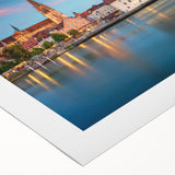 Art deco poster depicting a serene Bavarian landscape in muted earth tones on rolled canvas, suitable for dining room decor.