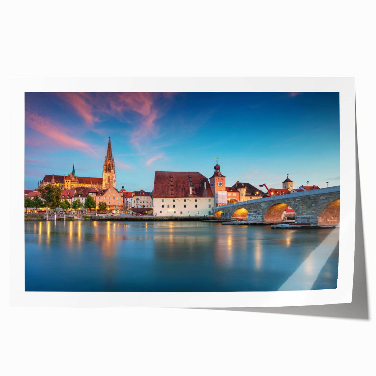 Rolled print of a Bavarian landscape with lush greenery and floral elements, ideal for art wall dining room.