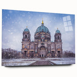 Abstract depiction of Berlin in muted gray and blue on acrylic glass, suitable for bedroom or dining room art.