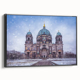 Black and white framed canvas of Berlin landscape, featuring vintage poster art style, suitable for bedroom decor.