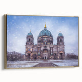 Framed canvas depicting a vintage-style Berlin landscape in black and gold tones, ideal for bedroom wall art.