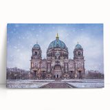 Black and white large art of Berlin skyline on stretched canvas, ideal for kitchen wall art.
