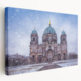 Large art depicting Berlin scenery in muted earth tones on stretched canvas, ideal for kitchen wall art.