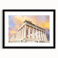 Extra large colorful abstract art print of Athens scenery, with textured finish, framed in black.