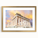 Textured art print of an abstract Athens skyline in muted gold and white tones on a framed canvas.