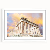 Extra large framed wall art of an abstract Athens cityscape in muted earth tones, ideal for living room decor.