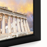 Extra large framed canvas of Athens scene in black with colorful, textured details, suitable for living room decor.