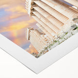 Art deco poster of Athens skyline in pastel shades on rolled canvas, suitable for dining room or bathroom wall art.