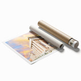 Extra large rolled print of Athens scenery with floral elements in pastel shades, ideal for classy bathroom wall art.