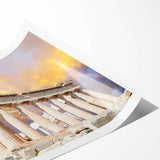 Extra large wall art featuring line art flowers and Athenian scenery in pastel shades on a rolled print.