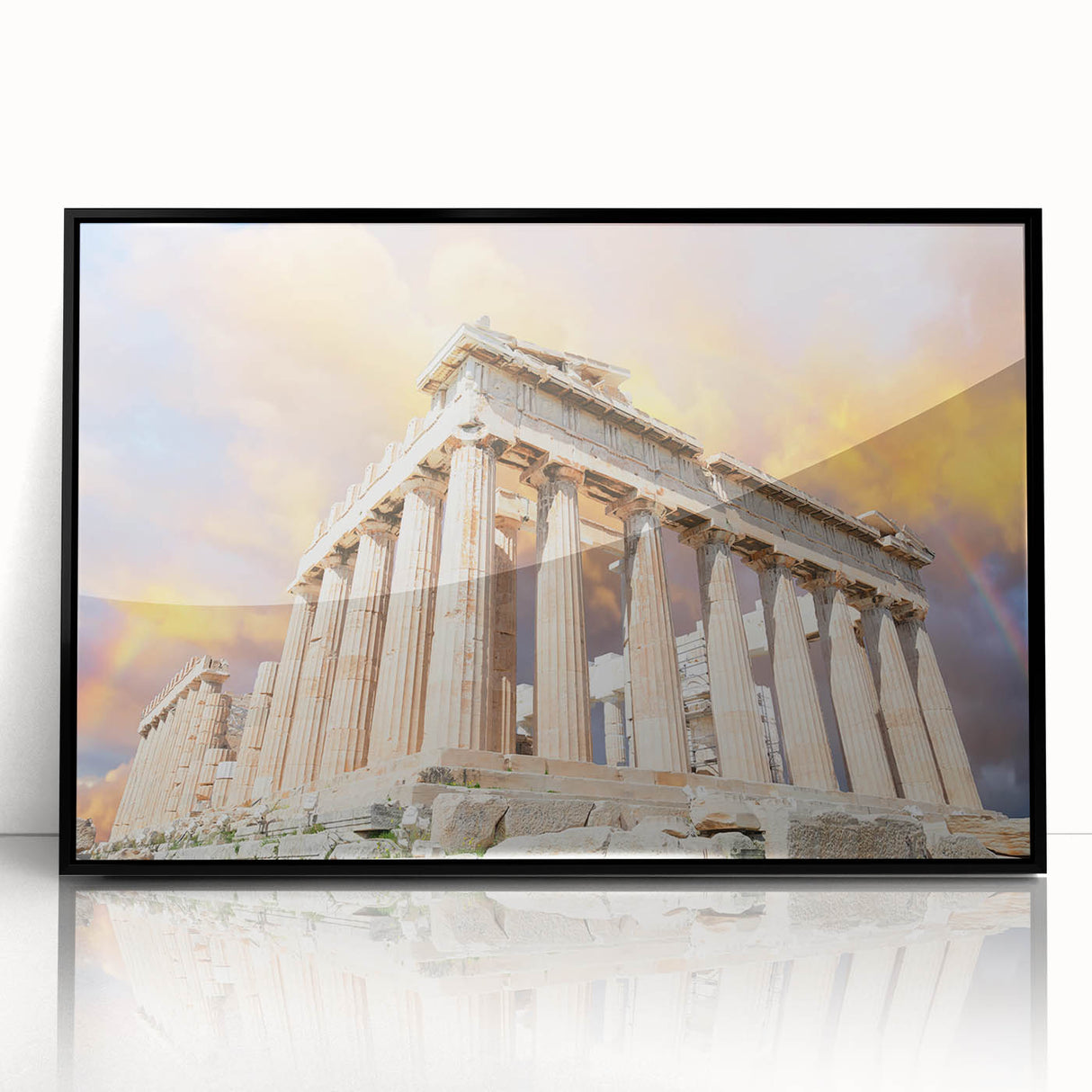 Large abstract wall art depicting Athens scenery in muted earth tones on a framed acrylic.