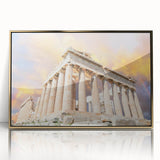 Framed acrylic print depicting Athens scenery with gold tones, suitable for modern art wall decor.