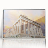 Framed acrylic print of Athens scenery in art deco style, using muted earth tones, ideal for modern art wall decor.