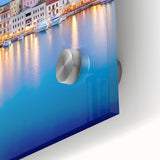 Large abstract wall art on acrylic glass depicting a scenic European landscape in Crete, ideal for dining room ambiance.