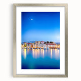 Extra large wall art featuring an abstract depiction of Crete, Greece, in textured shades of blue and white.