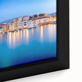 Extra large framed canvas of a textured, colorful Crete, Greece scenery in black, ideal for living room decor.