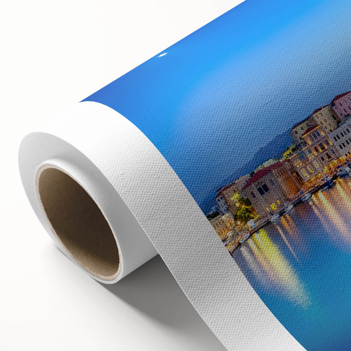 Art deco poster of Crete scenery in pastel shades on rolled canvas, suitable for nursery wall art or dining room decor.