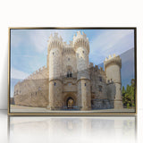 Art deco poster of Rhodes, Greece scenery in gold acrylic frame, suited for modern art wall decor.