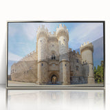 Framed acrylic print of a European scenery in Rhodes, Greece, featuring muted earth tones, ideal for modern art wall decor.